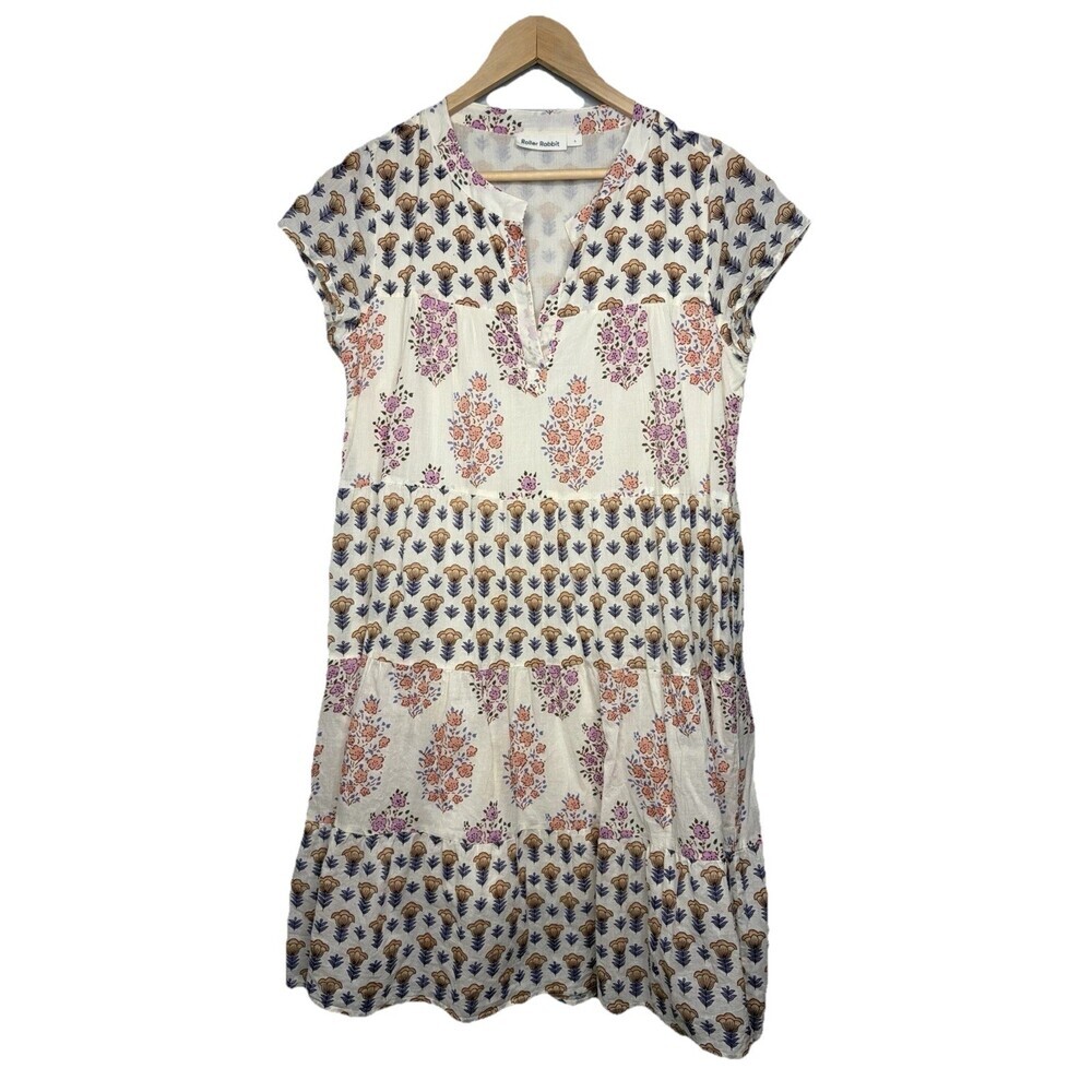 Roberta Roller Rabbit Dress Women SMALL Floral Boho Layered Shift Whimsy Cotton